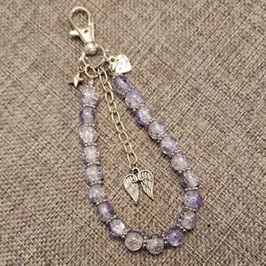 Silver and Purple Beaded Bag Charm Wing Charm